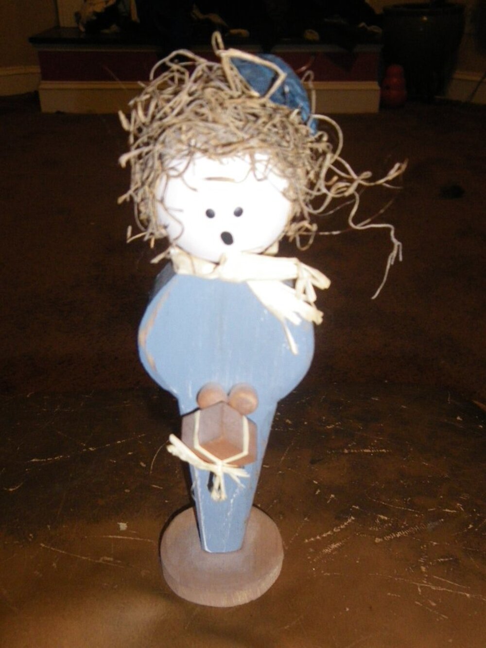 Vintage Small Wooden Country Rustic Craft Statue Woman w/ Gift